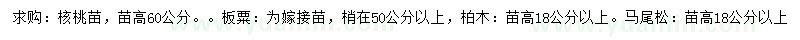 求购核桃苗、板栗、柏木等