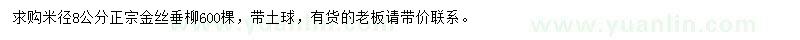 求购米径8公分正宗金丝垂柳