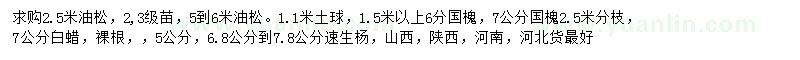 求购油松、国槐、白蜡等