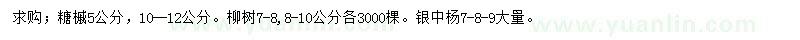 求购糖槭、柳树、银中杨