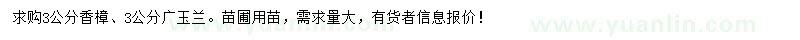 求购3公分香樟、广玉兰