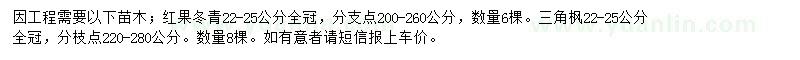 求购22-25公分全冠红果冬青、三角枫8棵