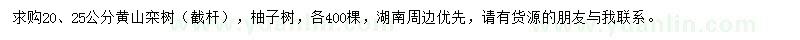 求购20、25公分黄山栾树、柚子树