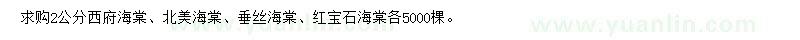 求购西府海棠、北美海棠、垂丝海棠等