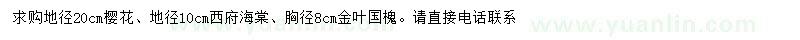 求购樱花、西府海棠、金叶国槐