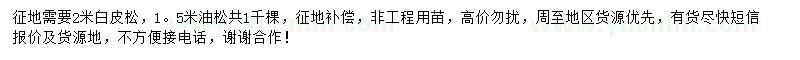 求购2米白皮松、1.5米油松
