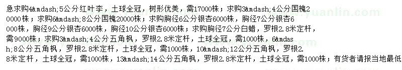 求购红叶李、国槐、银杏等