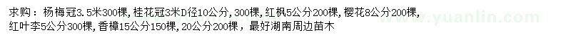 求购杨梅、桂花、红枫等