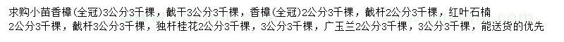 求购香樟、红叶石楠、桂花等