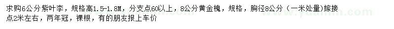 求购6、8公分紫叶李、黄金槐