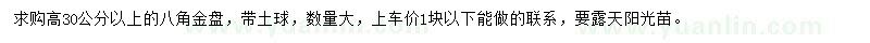 求购高30公分以上八角金盘