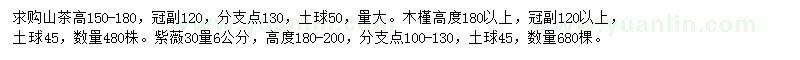 求购山茶、木槿、紫薇