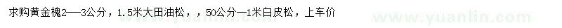 求购2-3公分黄金槐、50-100公分白皮松