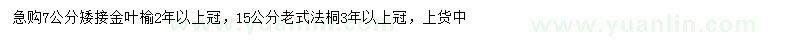 求购7公分金叶榆、15公分法桐