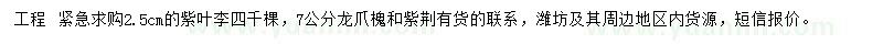 求购紫叶李、龙爪槐、紫荆