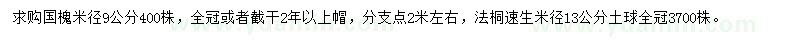 求购米径9公分国槐、13公分法桐