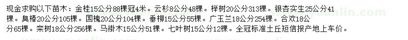 求购金桂、云杉、榉树等