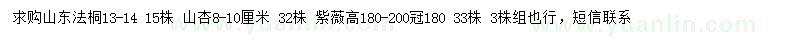 求购山东法桐、山杏、紫薇