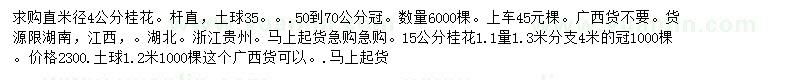 求购米径4、15公分桂花