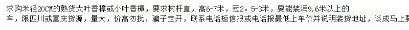 求购米径20公分大叶香樟、小叶香樟