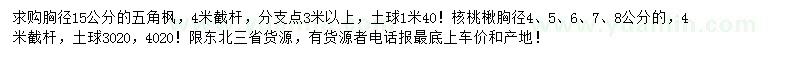 求购五角枫、核桃楸