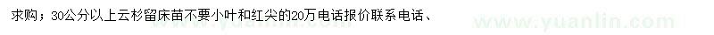 求购高30公分以上云杉小苗