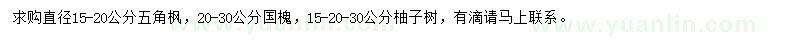 求购五角枫、国槐、柚子树