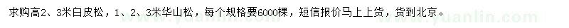 求购高2、3米白皮松