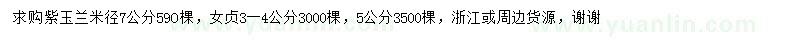 求购米径7公分紫玉兰、3-5公分女贞