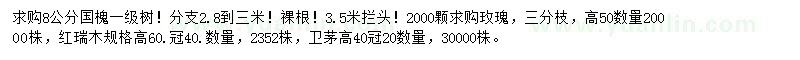 求购国槐、玫瑰、红瑞木等