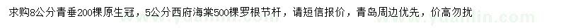 求购8公分青垂、5公分西府海棠