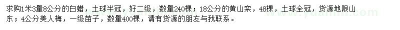 求购白蜡、黄山栾、美人梅