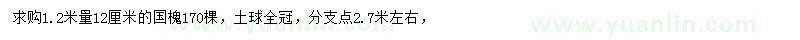 求购1.2米处量12公分国槐