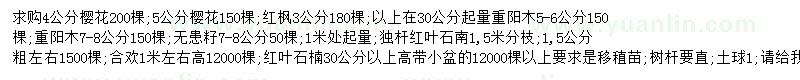 求购樱花、红枫、重阳木等