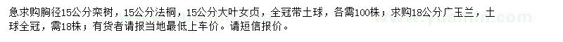 求购栾树、法桐、大叶女贞等