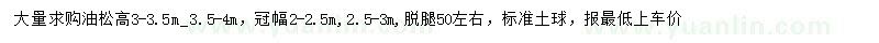 求购冠幅2-2.5、2.5-3米油松