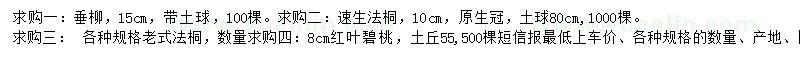 求购垂柳、速生法桐、老式法桐