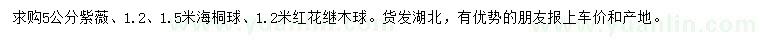 求购紫薇、海桐球、红花继木球