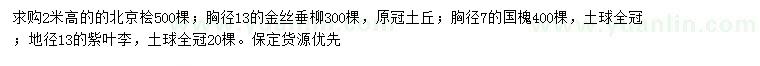 求购北京桧、金丝垂柳、国槐等