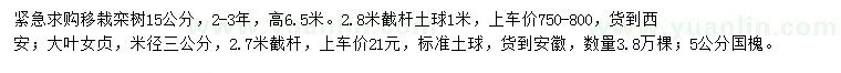 求购栾树、大叶女贞、国槐