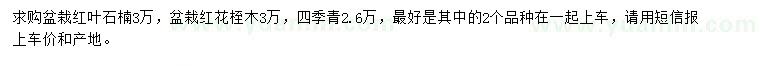 求购红叶石楠、红花桎木、四季青