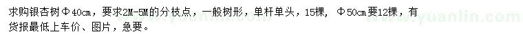 求购胸径40、50公分银杏树