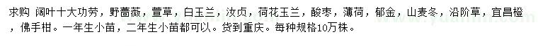 求购阔叶十大功劳、野蔷薇、萱草等