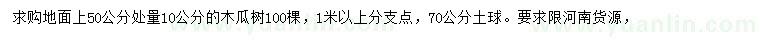 求购地面上50公分处量10公分木瓜树