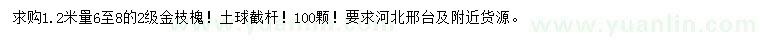 求购1.2米量6-8公分金枝槐