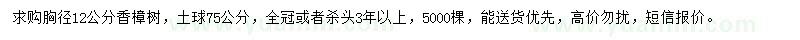 求购胸径12公分香樟树