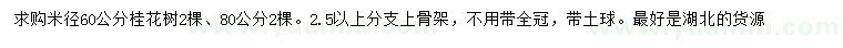 求购米径60、80公分桂花树