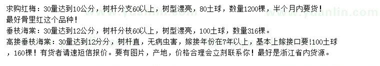 求购红梅、垂枝海棠、高接垂枝海棠