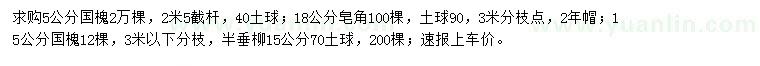 求购国槐、皂角、半垂柳