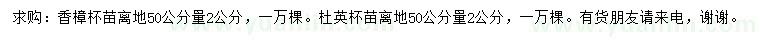 求购离地50公分量2公分香樟、杜英